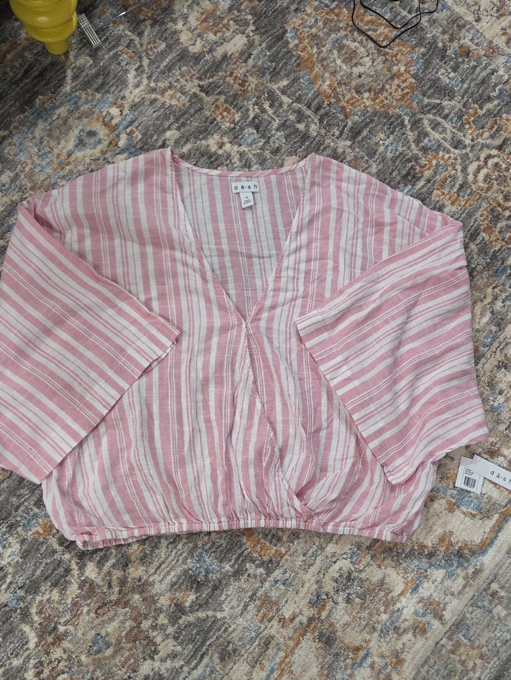 Pink and White Striped V-Neck Cropped Blouse